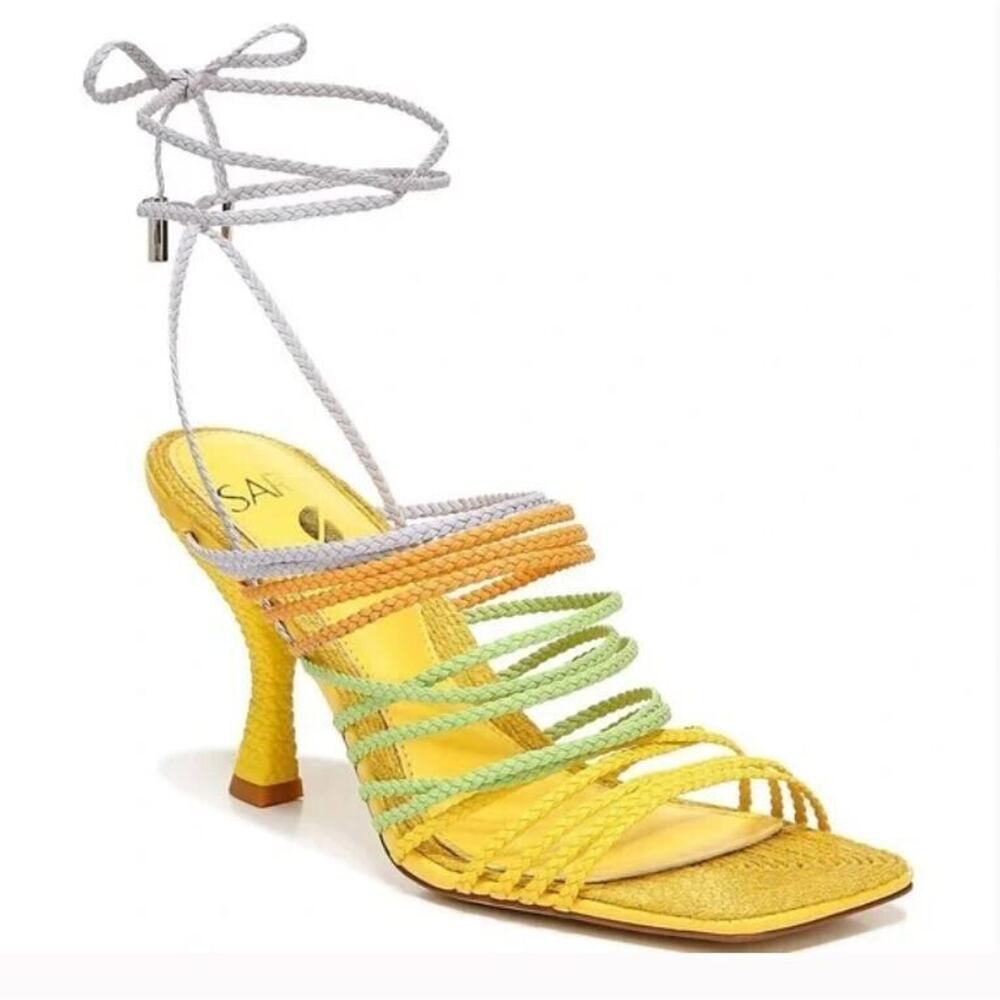 Franco Sarto Sz 10 Regina Ankle Tie Dress Sandal Yellow Multicolor Strappy Vegan